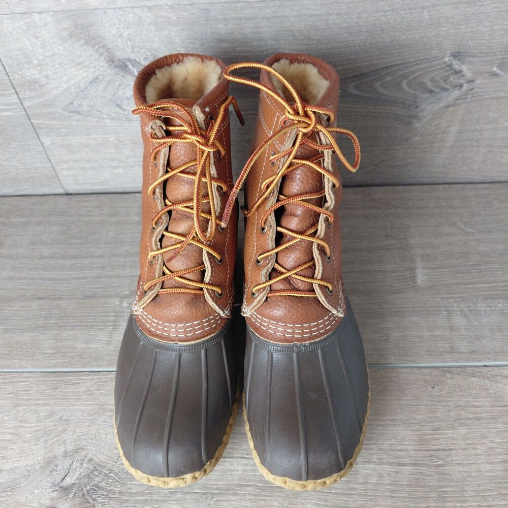 VTG LL Bean Duck Boots Womens 7 Brown Leather Rubber Ankle Insulated Maine USA - Picture 3 of 10